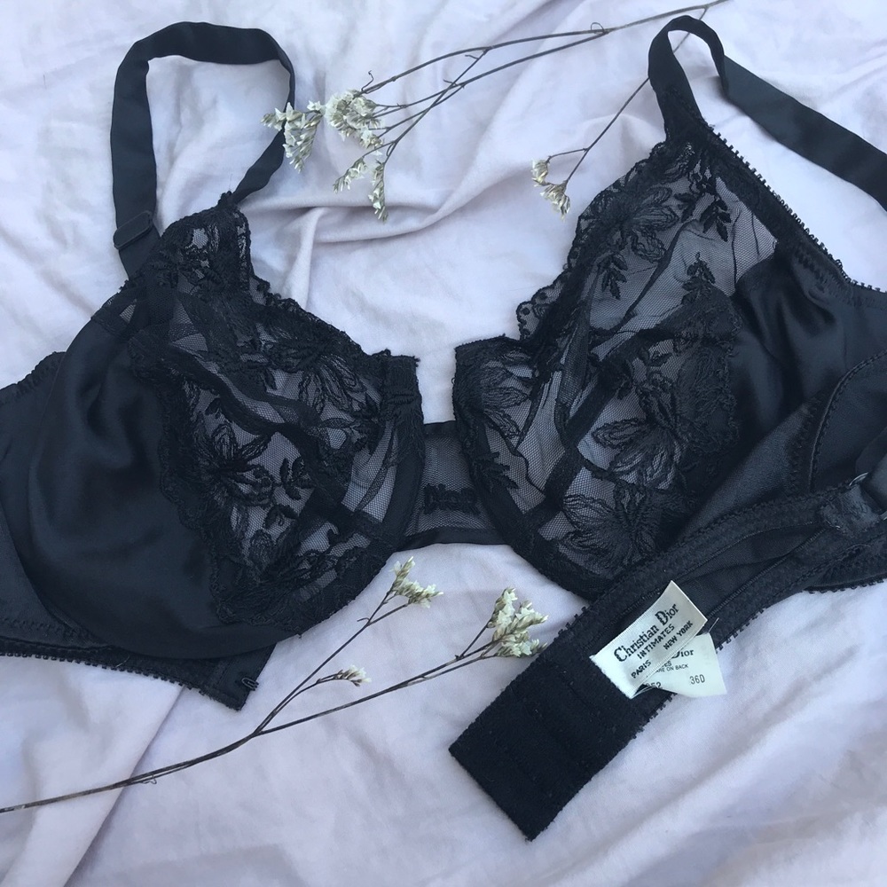 Vintage Christian Dior black floral lace bra
